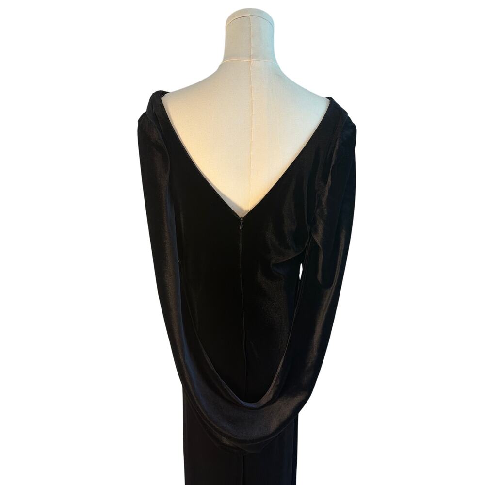 Black Velvet Draped Shawl Back Column Gown Dress Sz 16 Formal Vamp Black Tie EUC - Picture 6 of 12